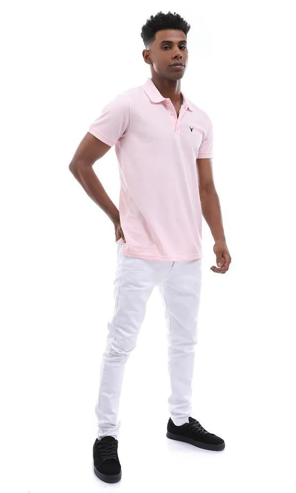 94633 Short Sleeves Pique Pattern Pink Polo Shirt