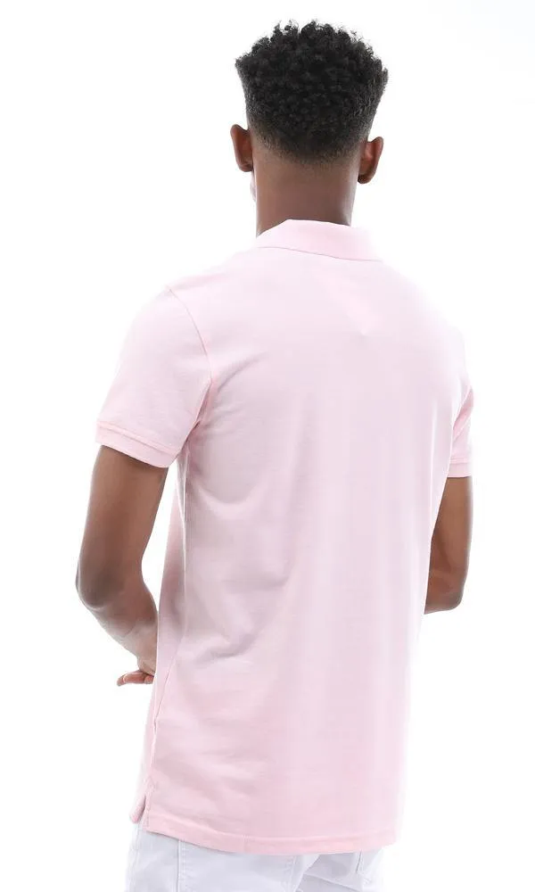 94633 Short Sleeves Pique Pattern Pink Polo Shirt