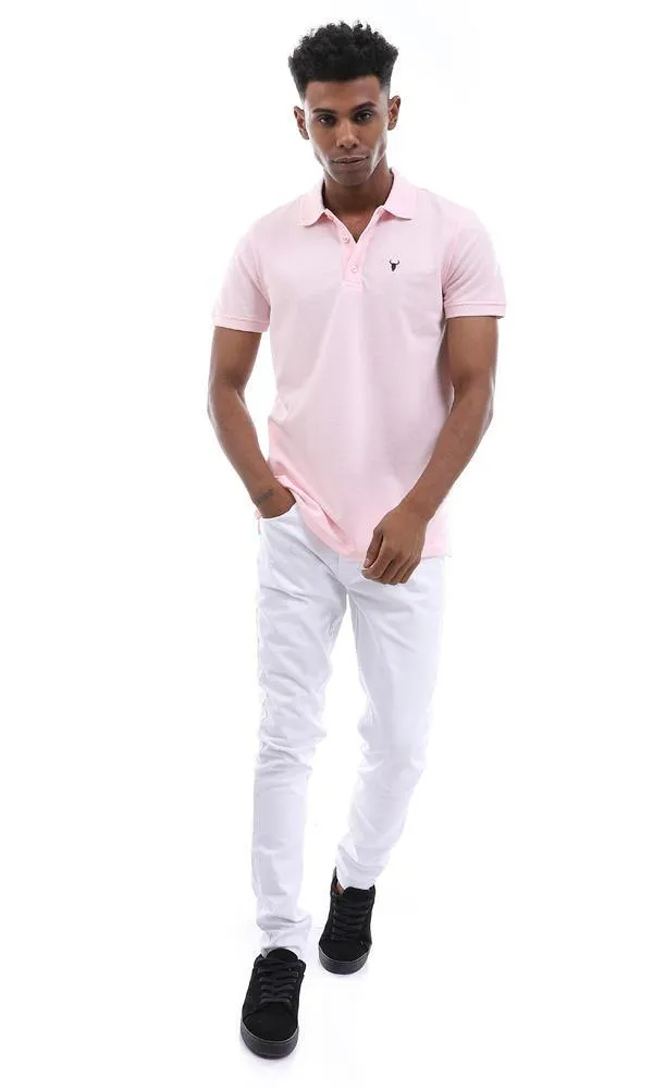 94633 Short Sleeves Pique Pattern Pink Polo Shirt