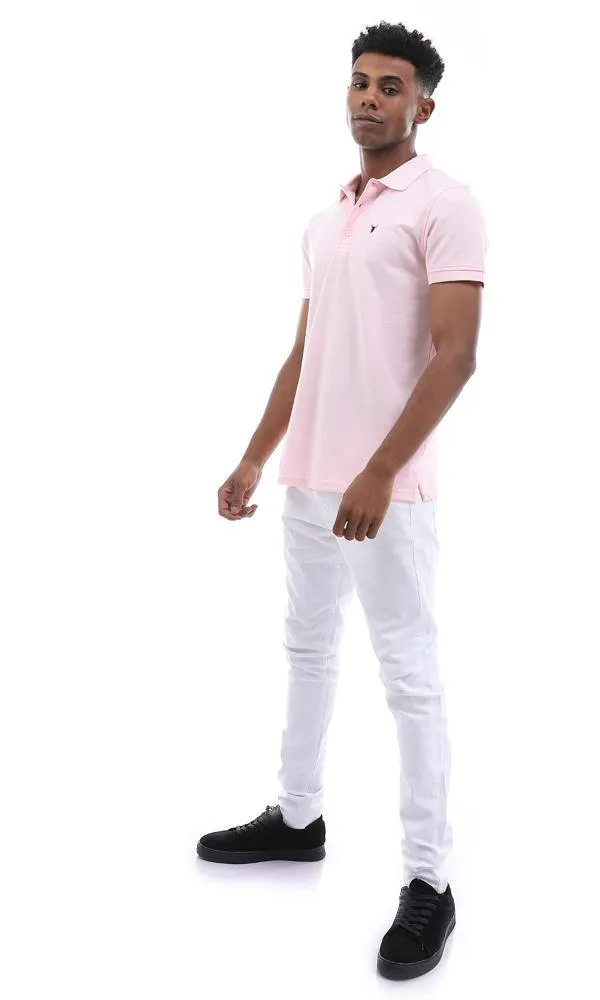 94633 Short Sleeves Pique Pattern Pink Polo Shirt