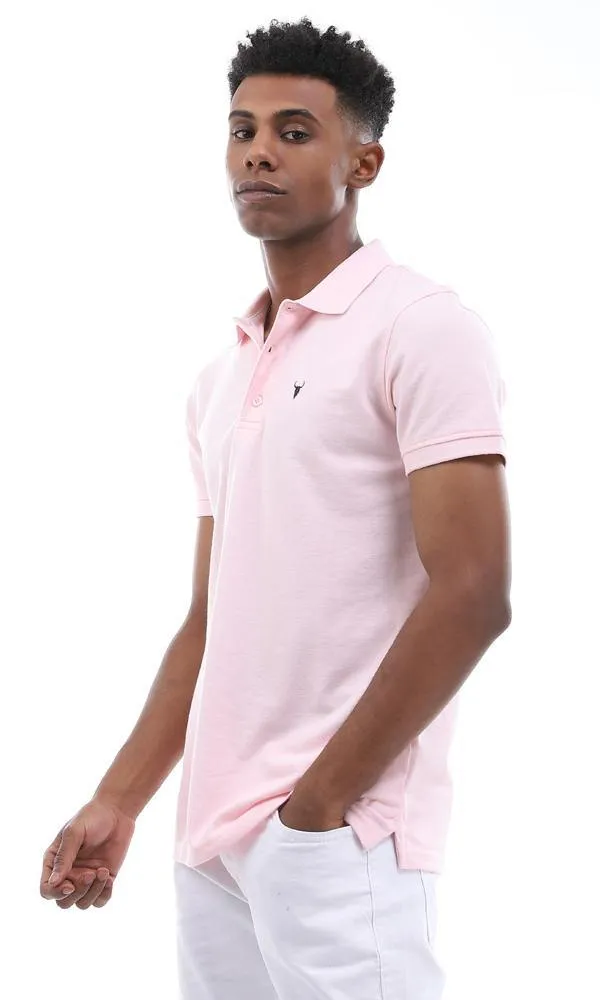 94633 Short Sleeves Pique Pattern Pink Polo Shirt