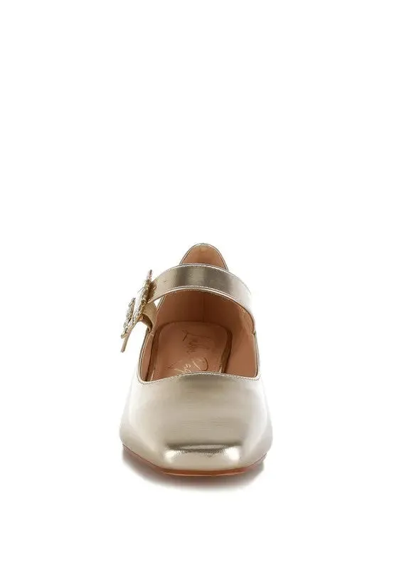 Abeba Diamante Brooch Metallic Mary Jane Pumps