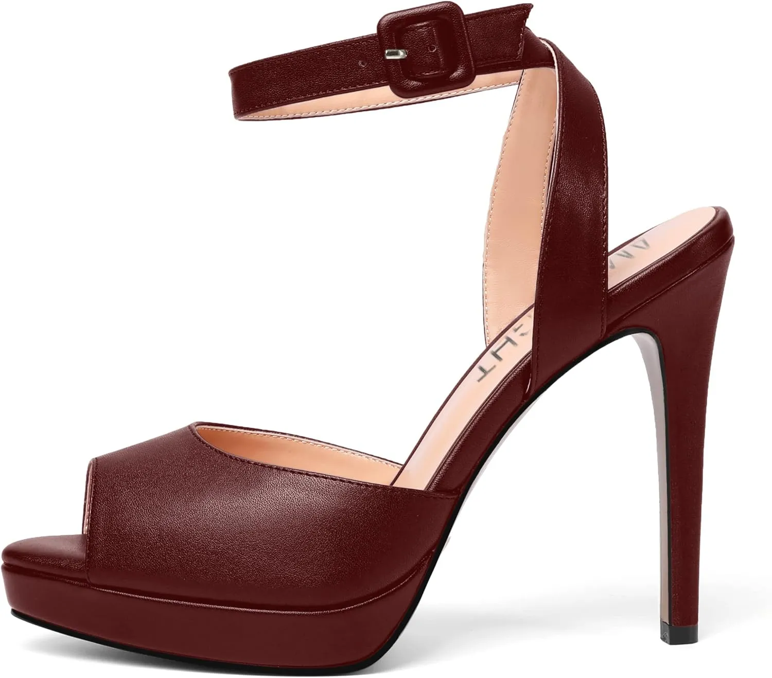 AMBELIGHT Womens Peep Toe Dating Platform Block Matte Buckle Dress Ankle Strap Stiletto High Heel Sandals 4.7 Inch