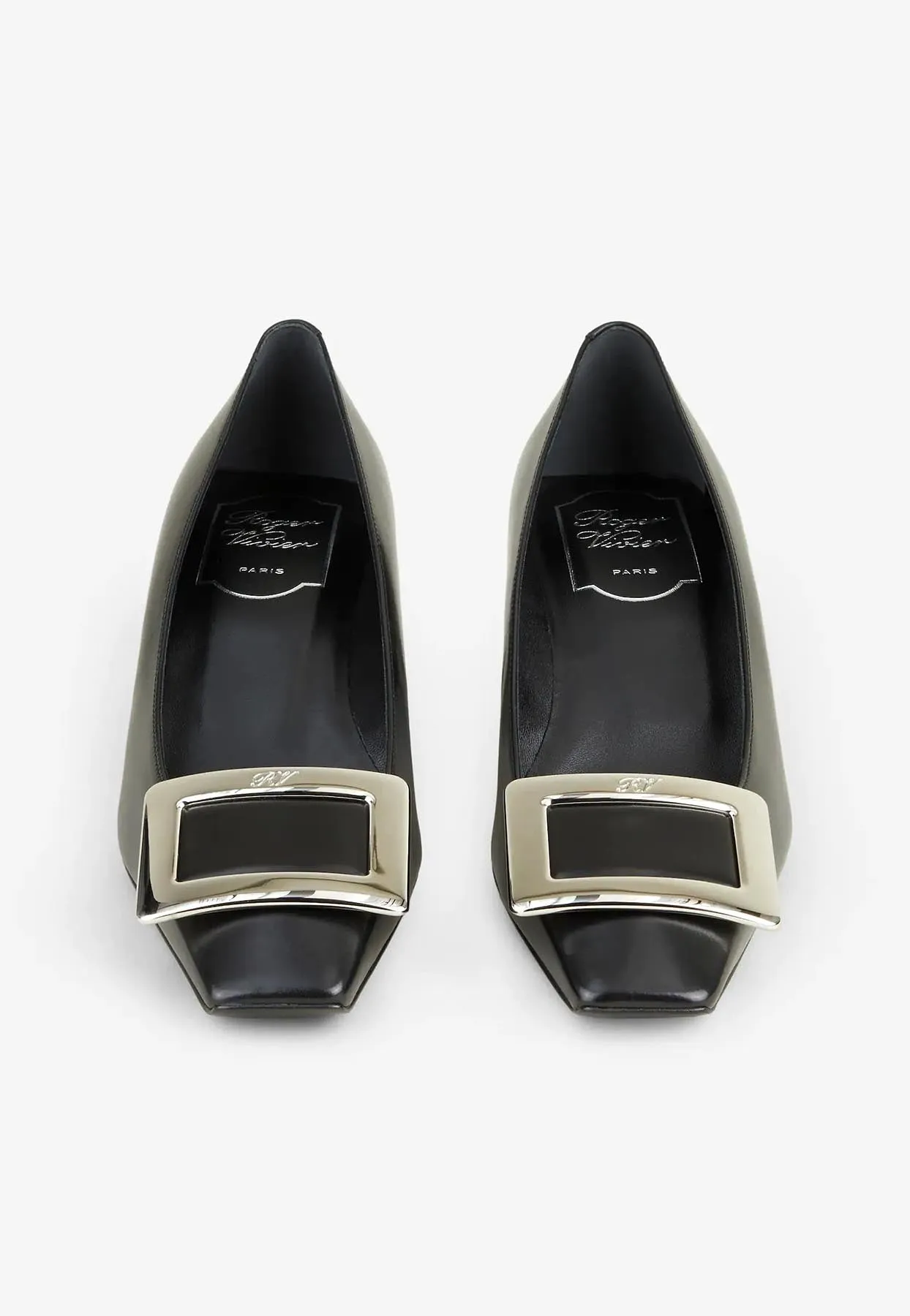 Belle Vivier 45 Metal Buckle Pumps in Leather