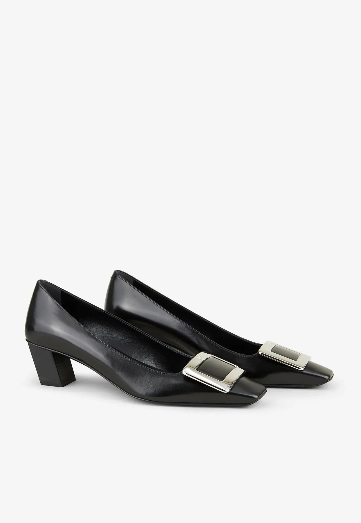 Belle Vivier 45 Metal Buckle Pumps in Leather