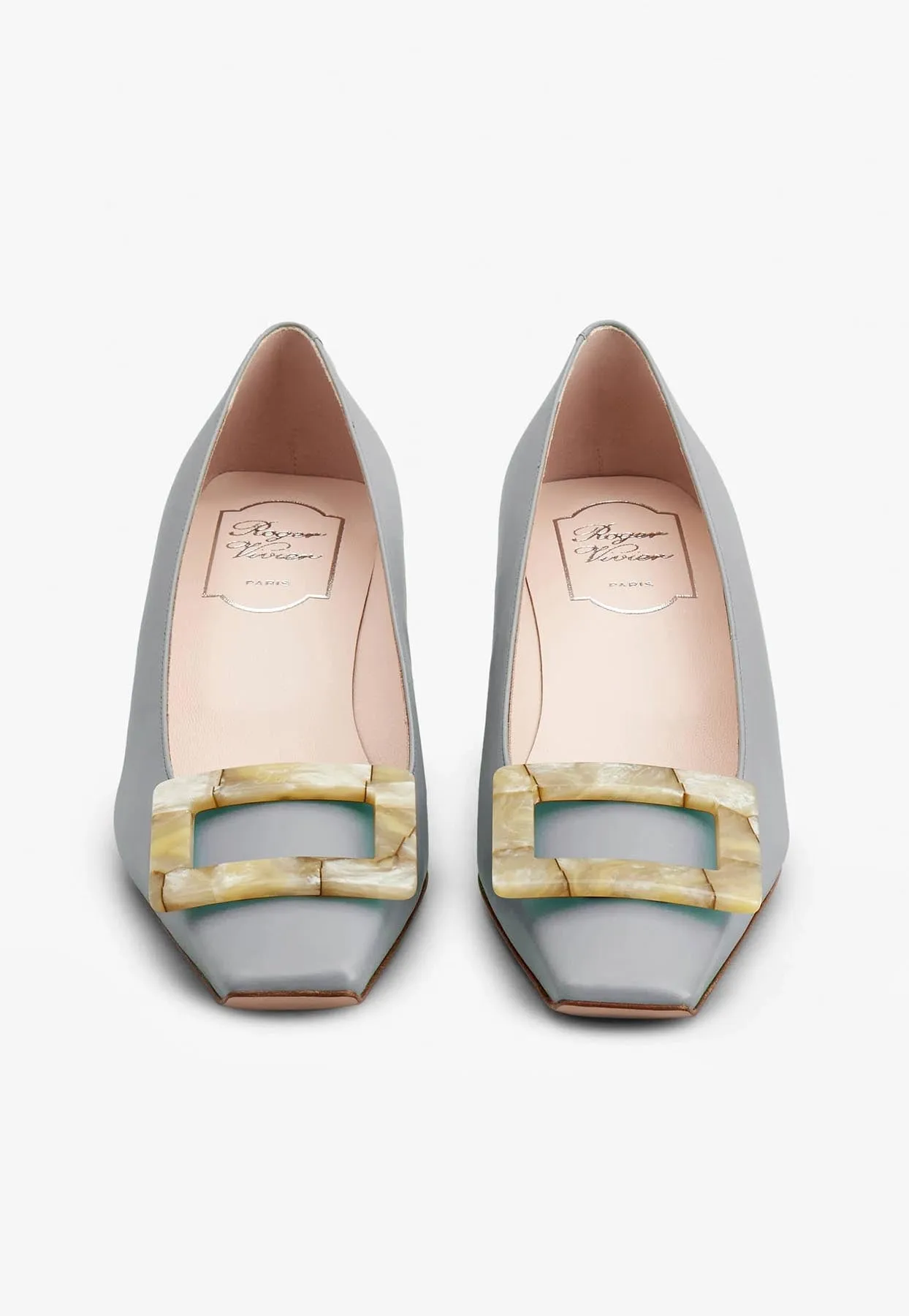 Belle Vivier 45 Mother-of-Pearl Buckle Pumps in Leather