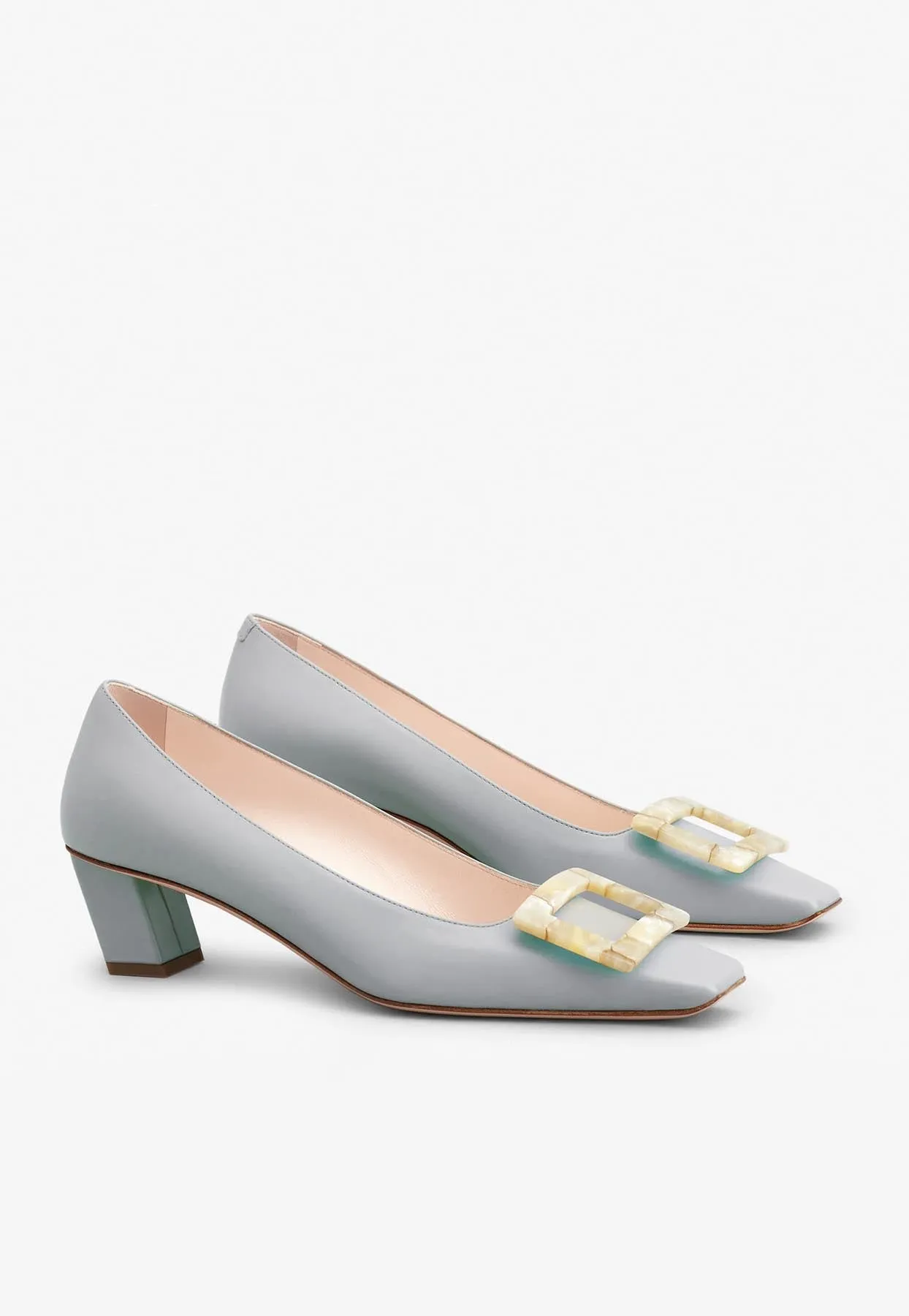 Belle Vivier 45 Mother-of-Pearl Buckle Pumps in Leather