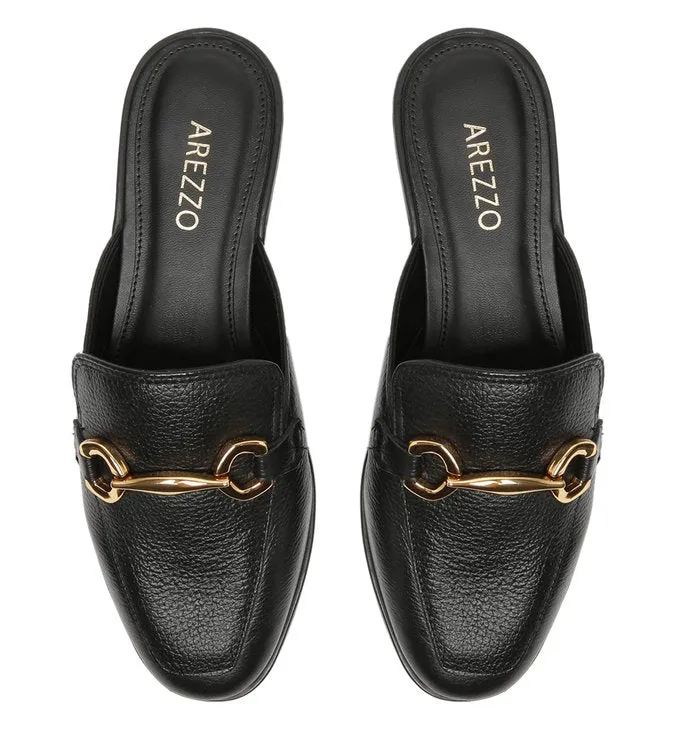 Black Leather Mule