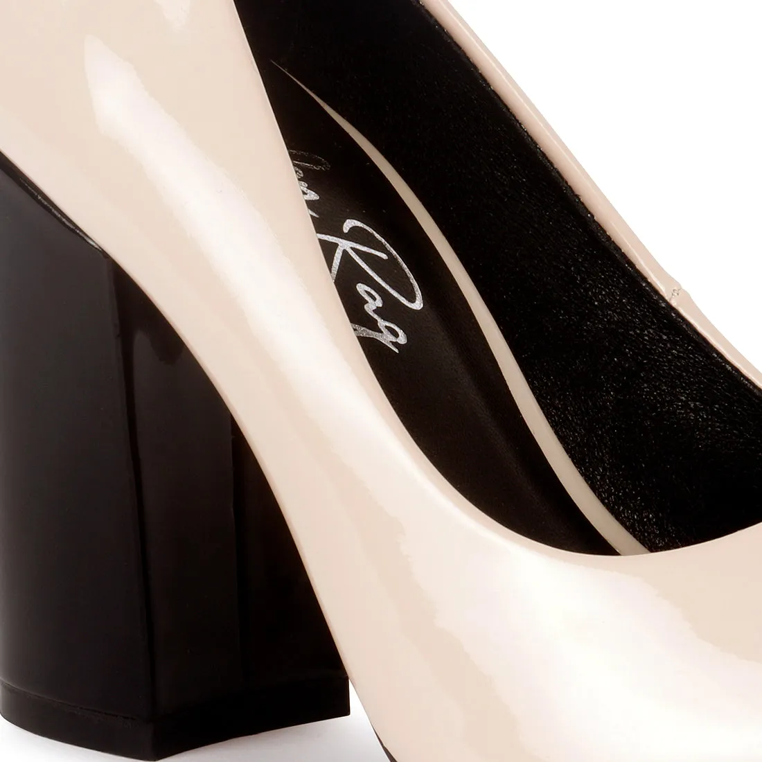 Block Heel Formal Pumps In Nude