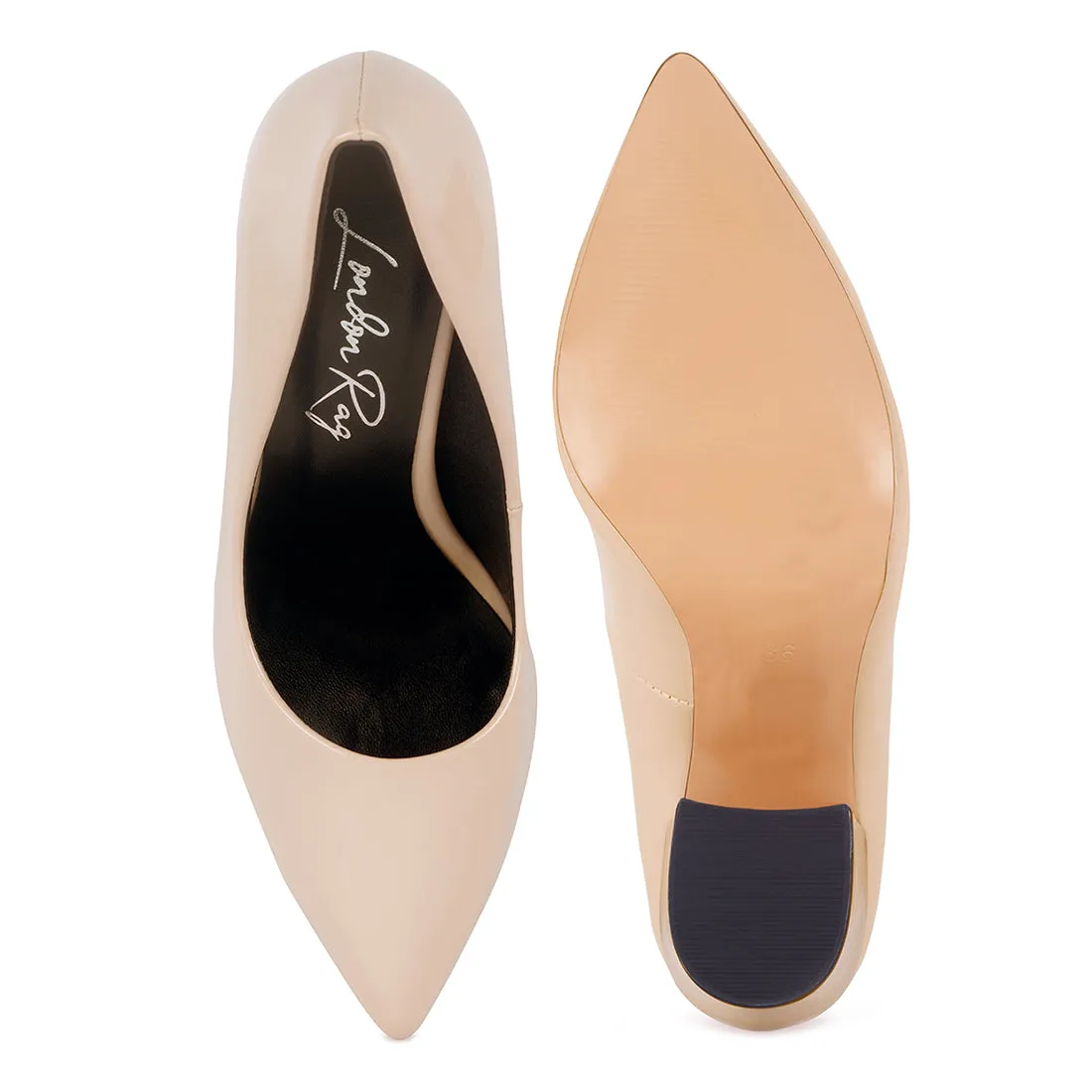 Block Heel Formal Pumps In Nude