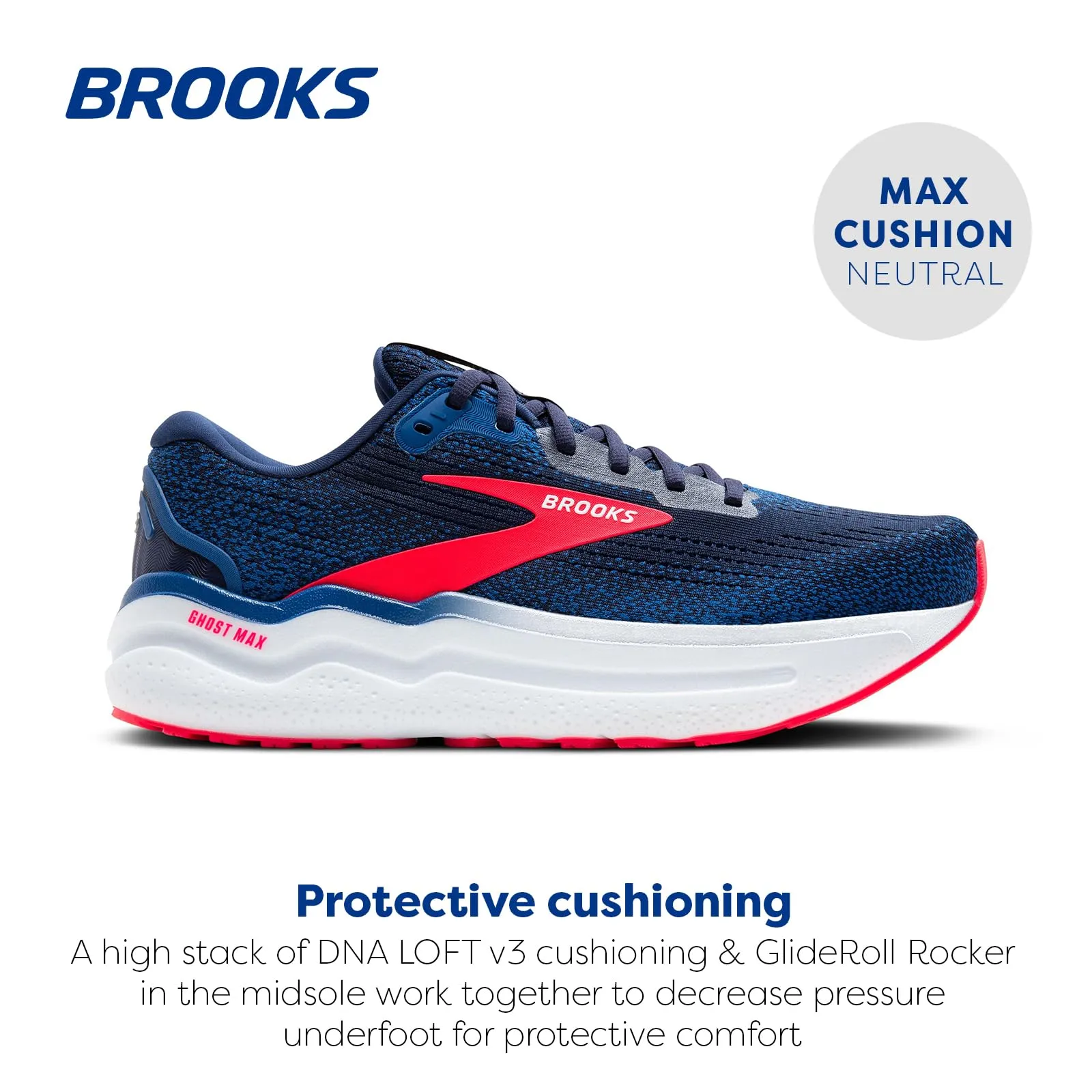 Brooks Women’s Ghost Max 2 Neutral Running & Walking Shoe - Peacoat/True Blue/Diva Pink - 7 Medium