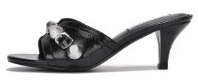 Cape Robbin Cameli Black Stud Detail Kitten Heel Slip On Open Rounded Toe Pumps