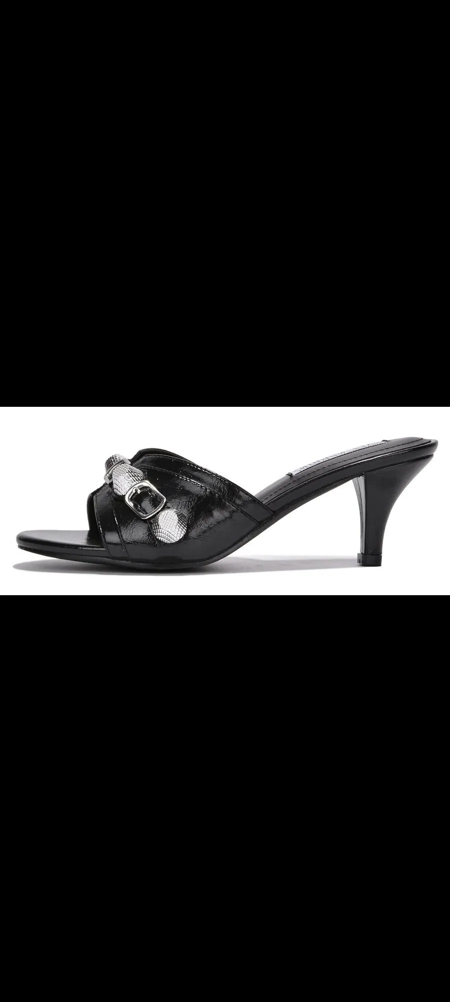 Cape Robbin Cameli Black Stud Detail Kitten Heel Slip On Open Rounded Toe Pumps