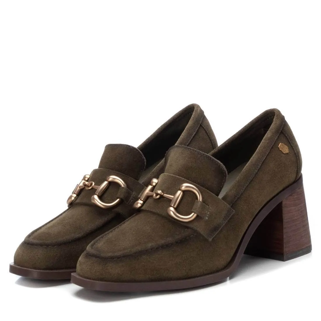 Carmela Khaki Suede High Heeled Loafers