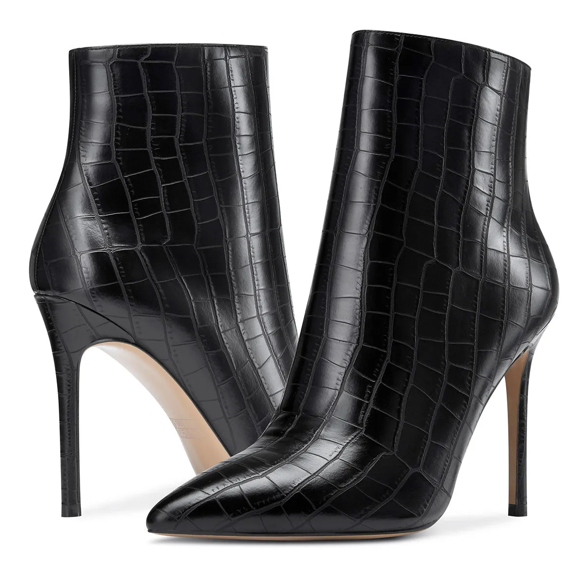 CASTAMERE Womens High Heel Ankle Boots Pointed Toe Slip-on Buckle Stiletto Boot 10CM Heels