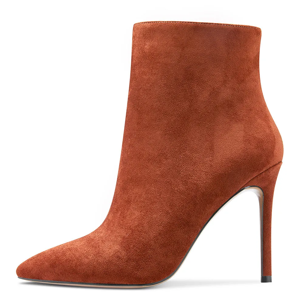 CASTAMERE Womens High Heel Ankle Boots Pointed Toe Slip-on Buckle Stiletto Boot 10CM Heels