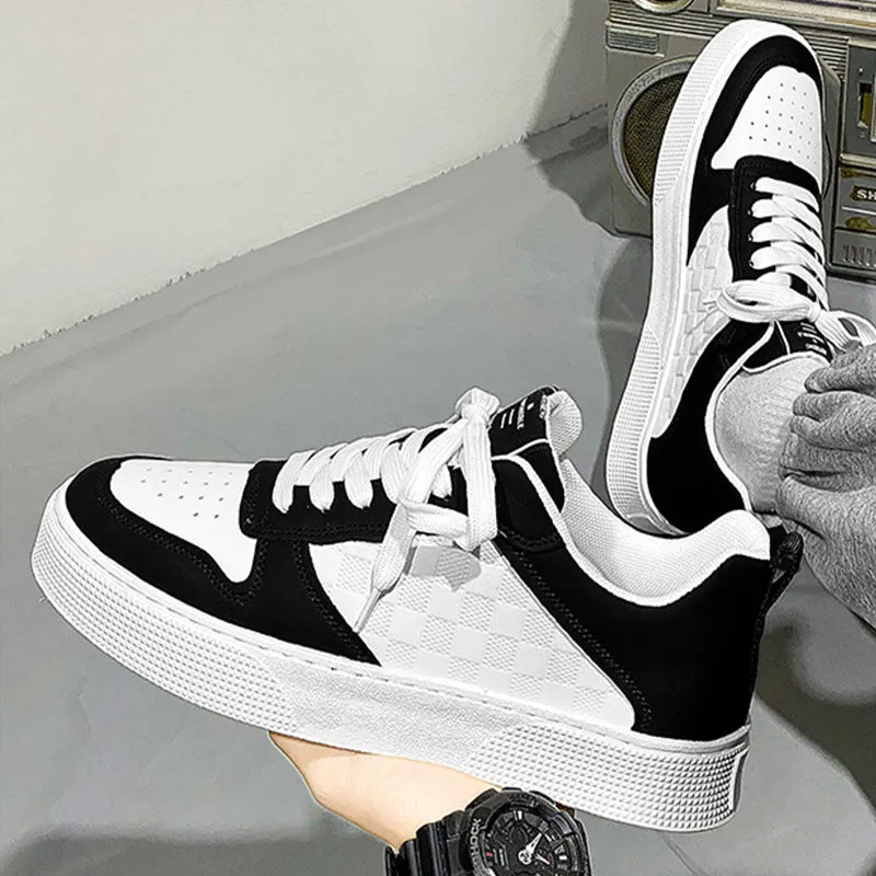 Casual Lace-up Sneakers Men Fashion Breathable Plaid Flats Shoes