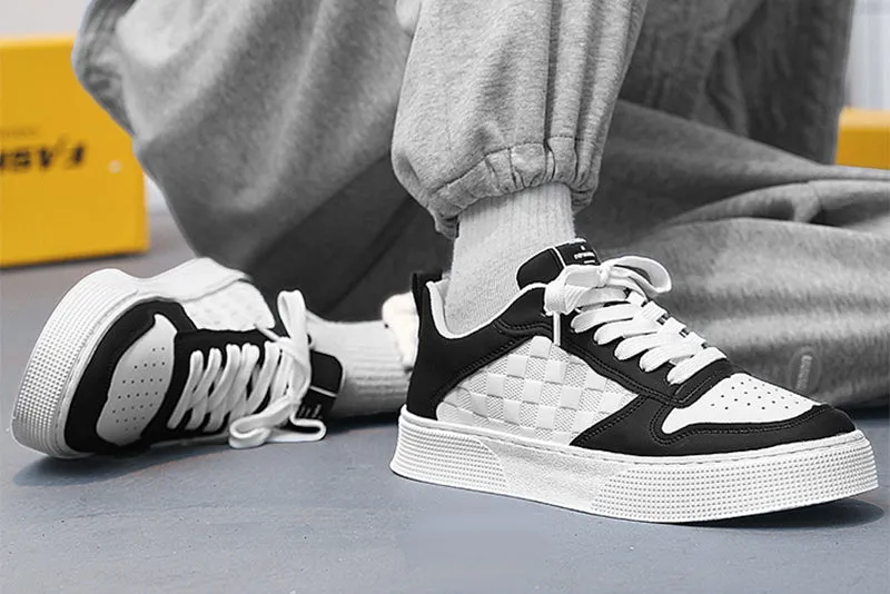 Casual Lace-up Sneakers Men Fashion Breathable Plaid Flats Shoes