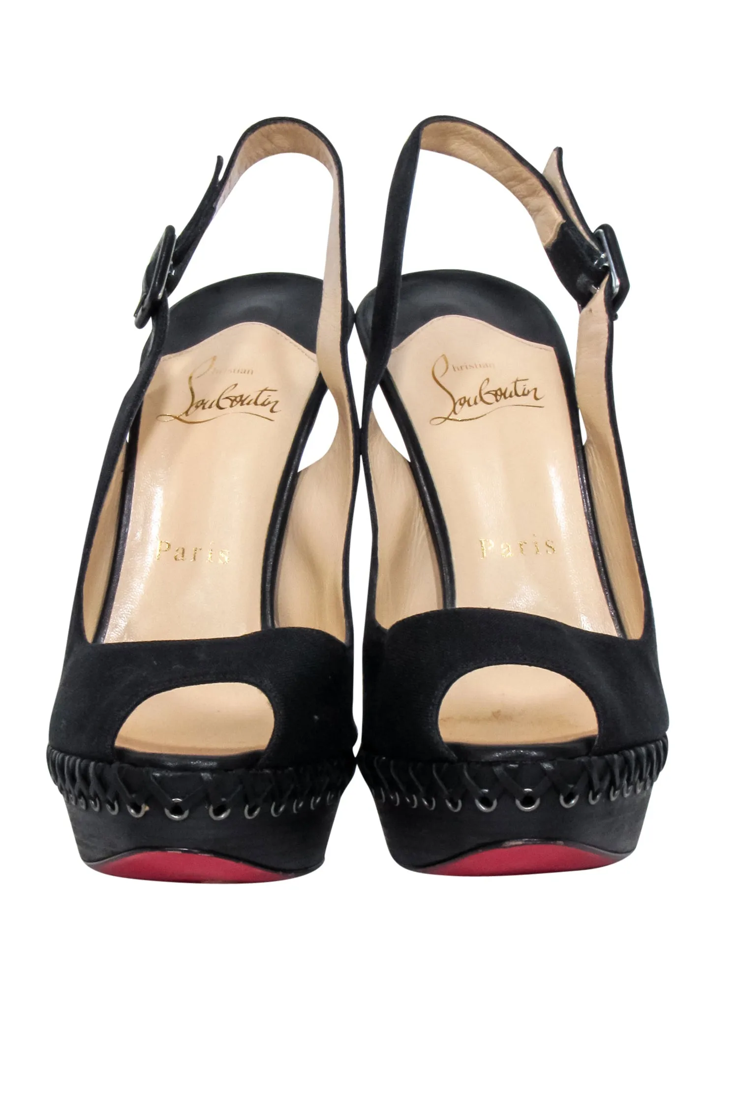 Christian Louboutin - Black Peep Toe Sling Back Pumps Sz 7.5