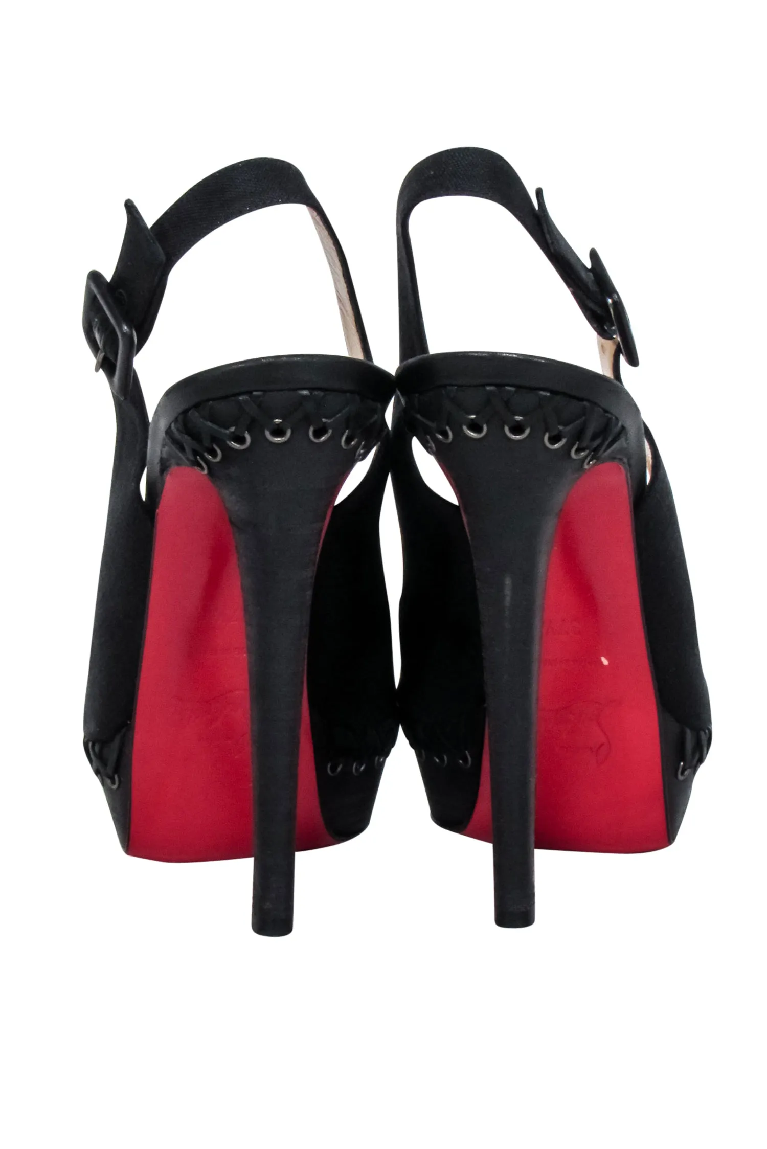Christian Louboutin - Black Peep Toe Sling Back Pumps Sz 7.5