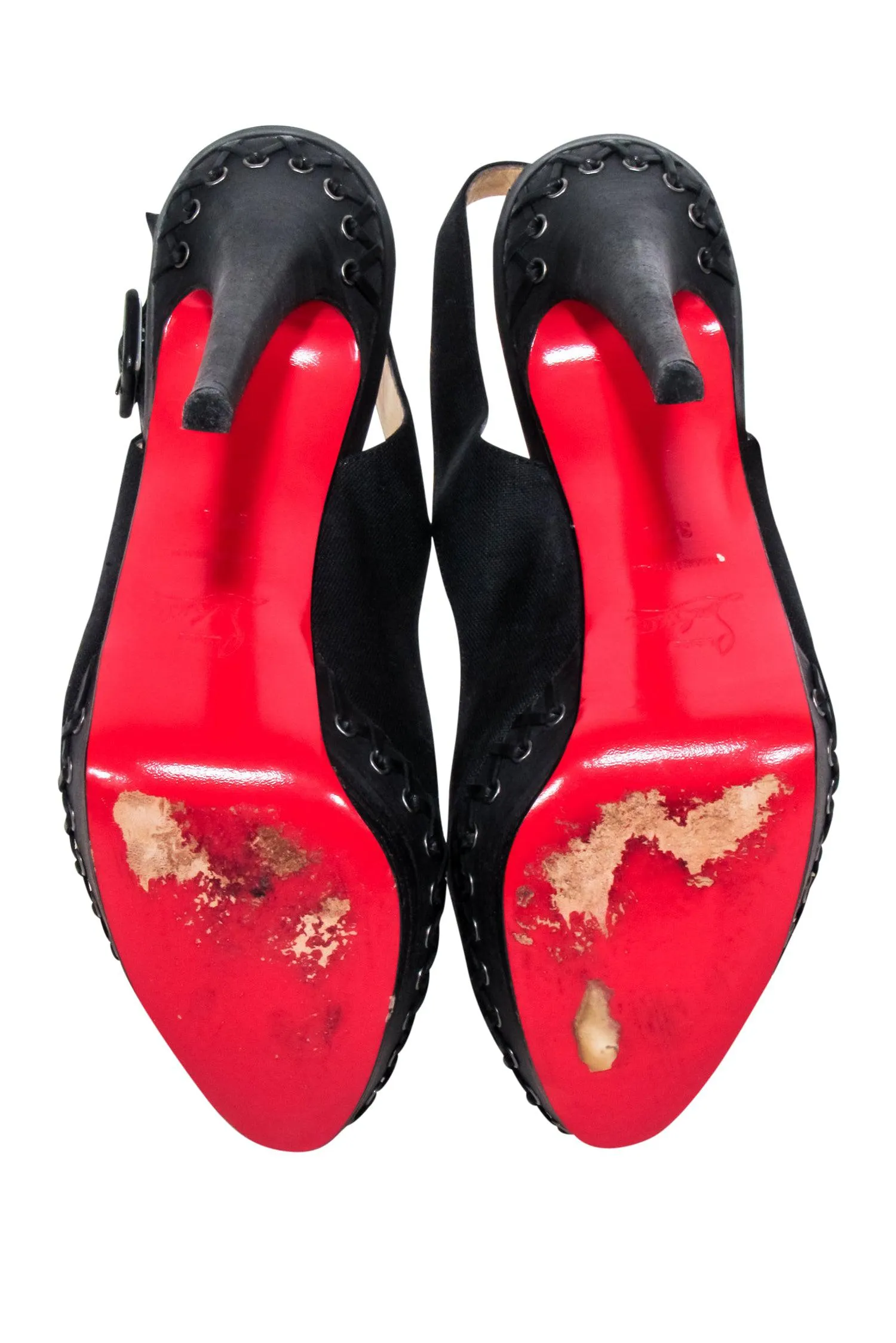 Christian Louboutin - Black Peep Toe Sling Back Pumps Sz 7.5