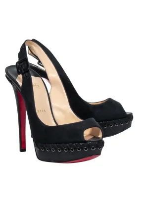 Christian Louboutin - Black Peep Toe Sling Back Pumps Sz 7.5
