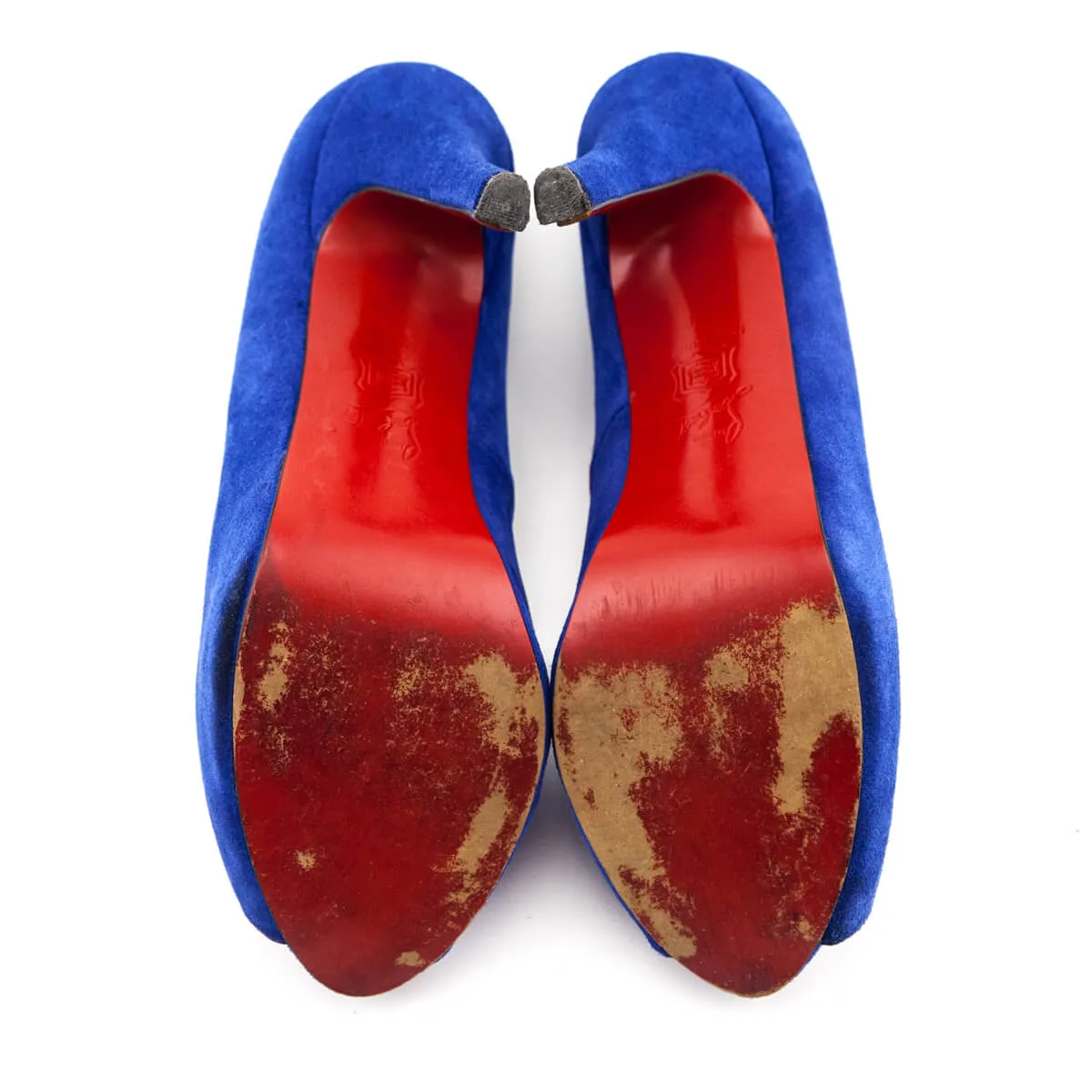 Christian Louboutin Blue Suede Peep Toe Platform Pumps Size US 10 | EU 40