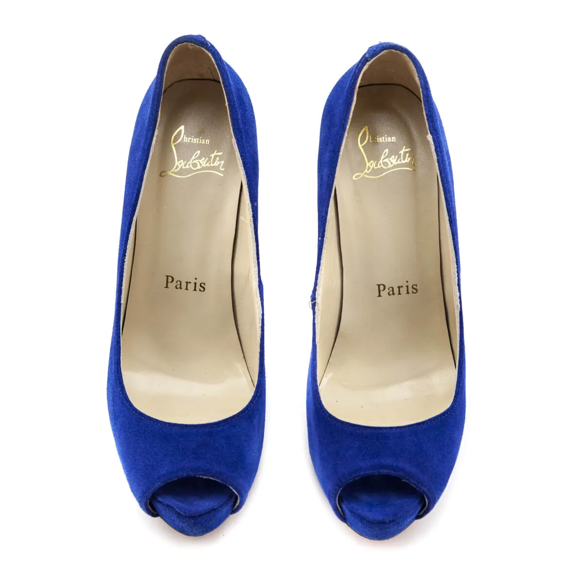 Christian Louboutin Blue Suede Peep Toe Platform Pumps Size US 10 | EU 40