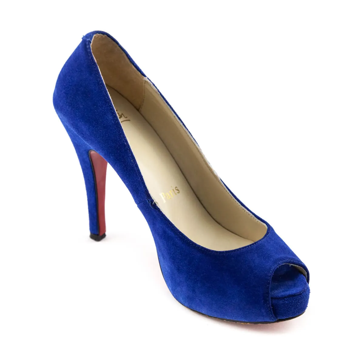 Christian Louboutin Blue Suede Peep Toe Platform Pumps Size US 10 | EU 40