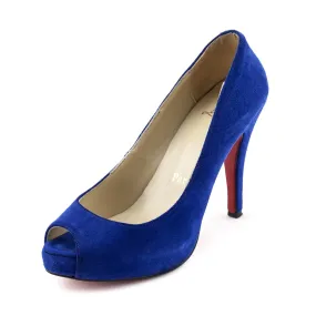 Christian Louboutin Blue Suede Peep Toe Platform Pumps Size US 10 | EU 40