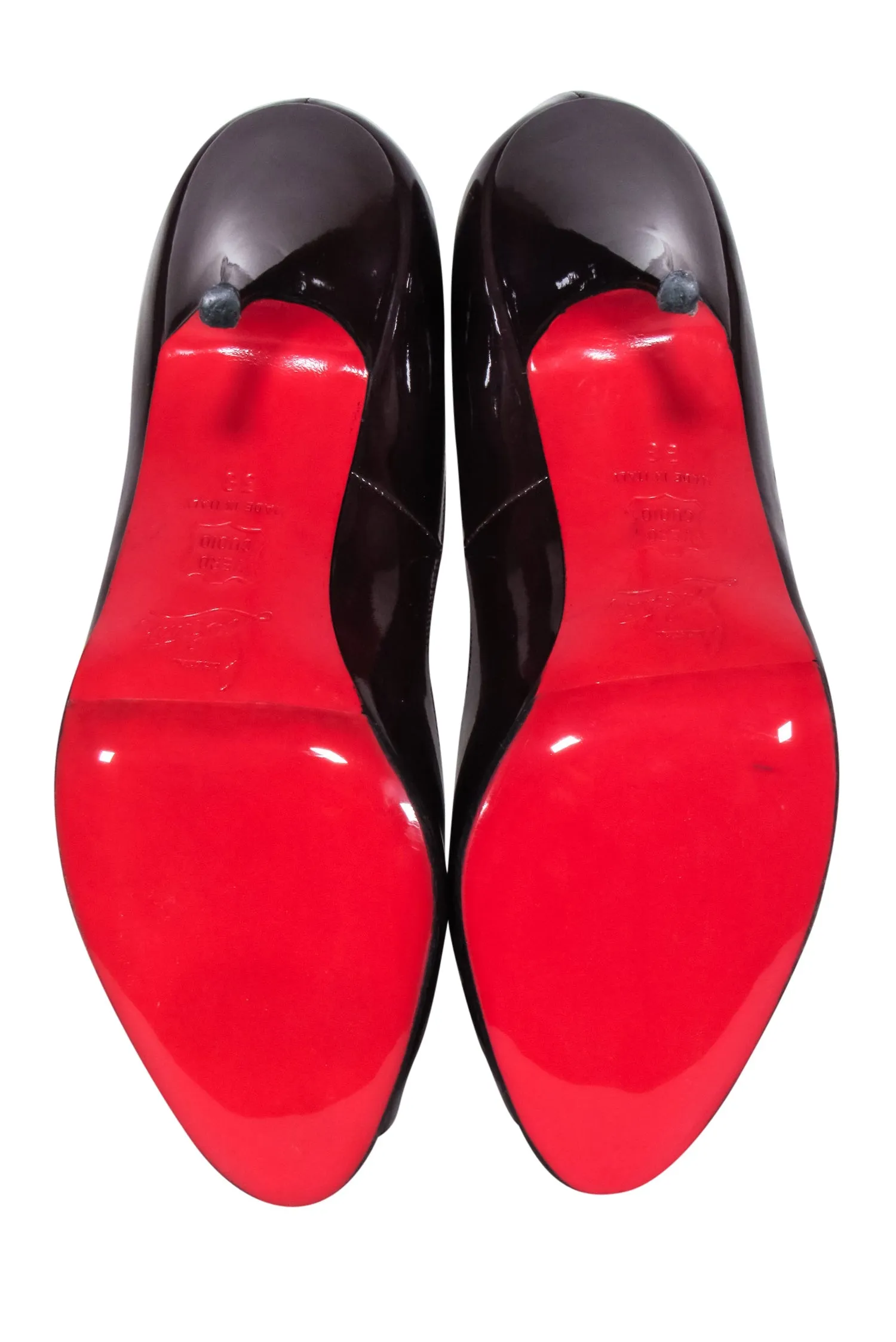 Christian Louboutin - Maroon Patent Leather Open Toe Pumps Sz 8