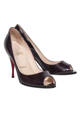 Christian Louboutin - Maroon Patent Leather Open Toe Pumps Sz 8