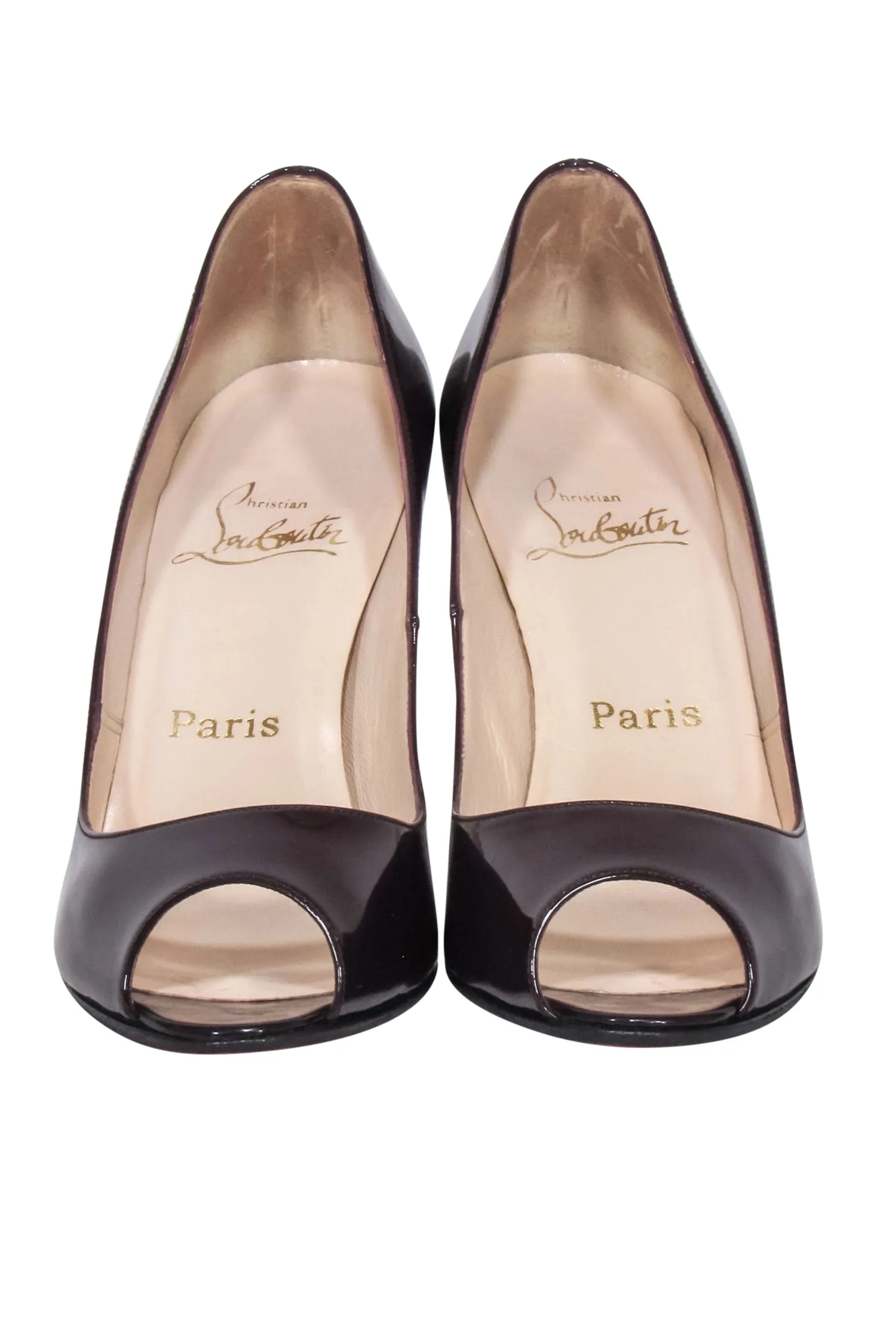 Christian Louboutin - Maroon Patent Leather Open Toe Pumps Sz 8