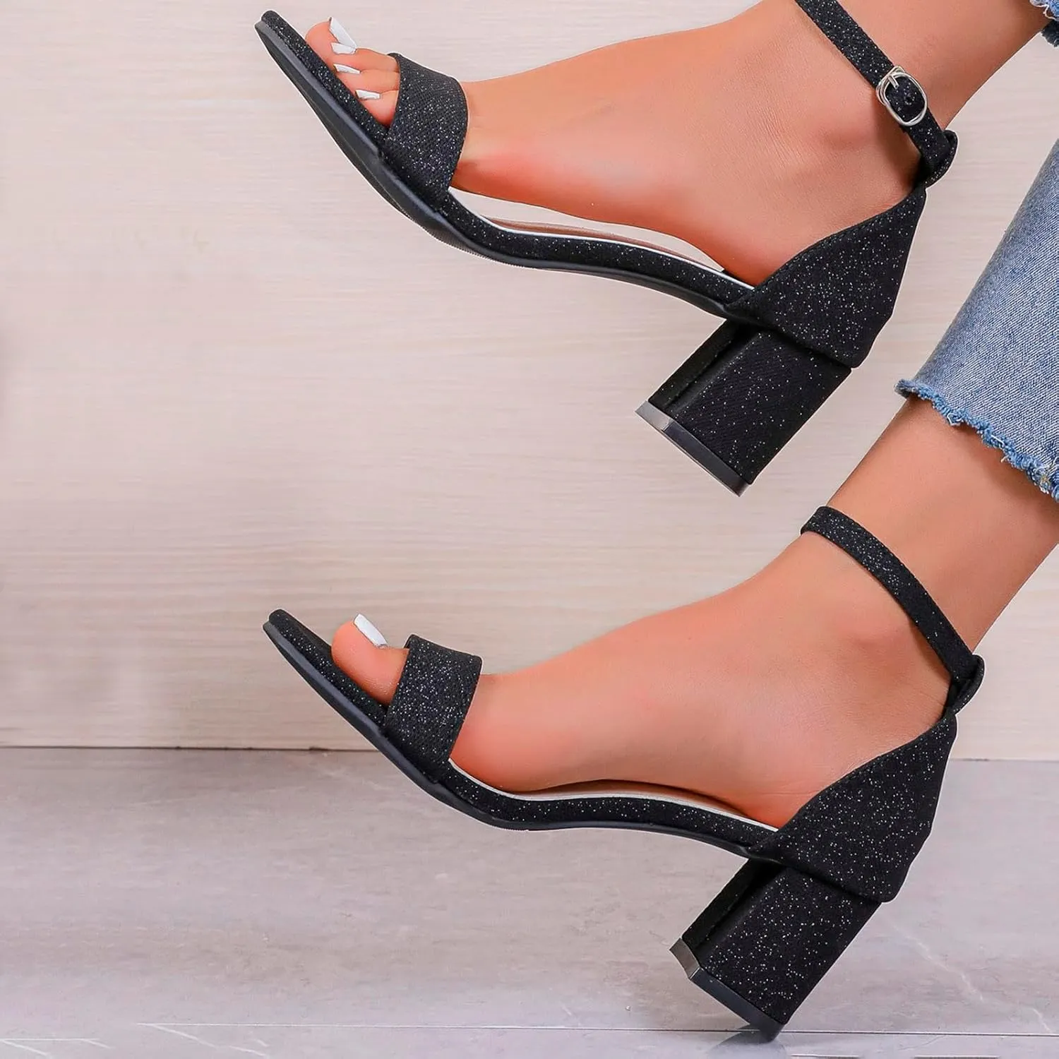 Chunky Heels for Women Open Toe Block Heeled Mid Heels Sandals with Ankle Strap Pumps Wedding Sandals Dress Shoes