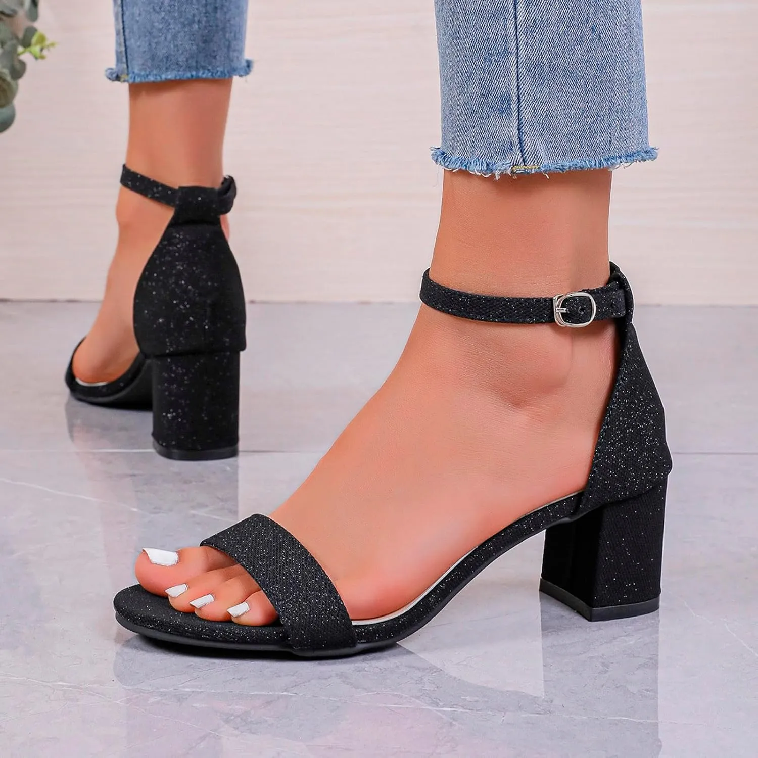 Chunky Heels for Women Open Toe Block Heeled Mid Heels Sandals with Ankle Strap Pumps Wedding Sandals Dress Shoes