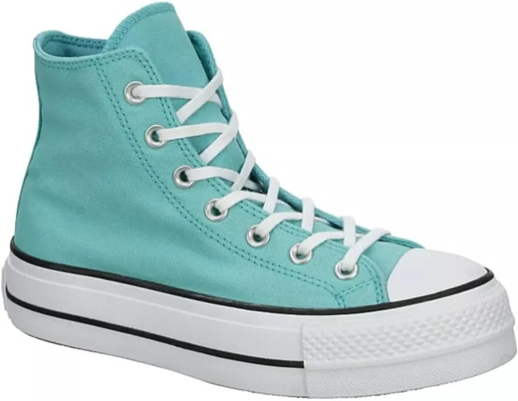 Converse Unisex Chuck Taylor All Star High Top Canvas Platform - Lace up Closure Style - Teal 6.5