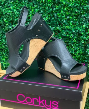 Corkys Tiffanee Black Smooth Wedges