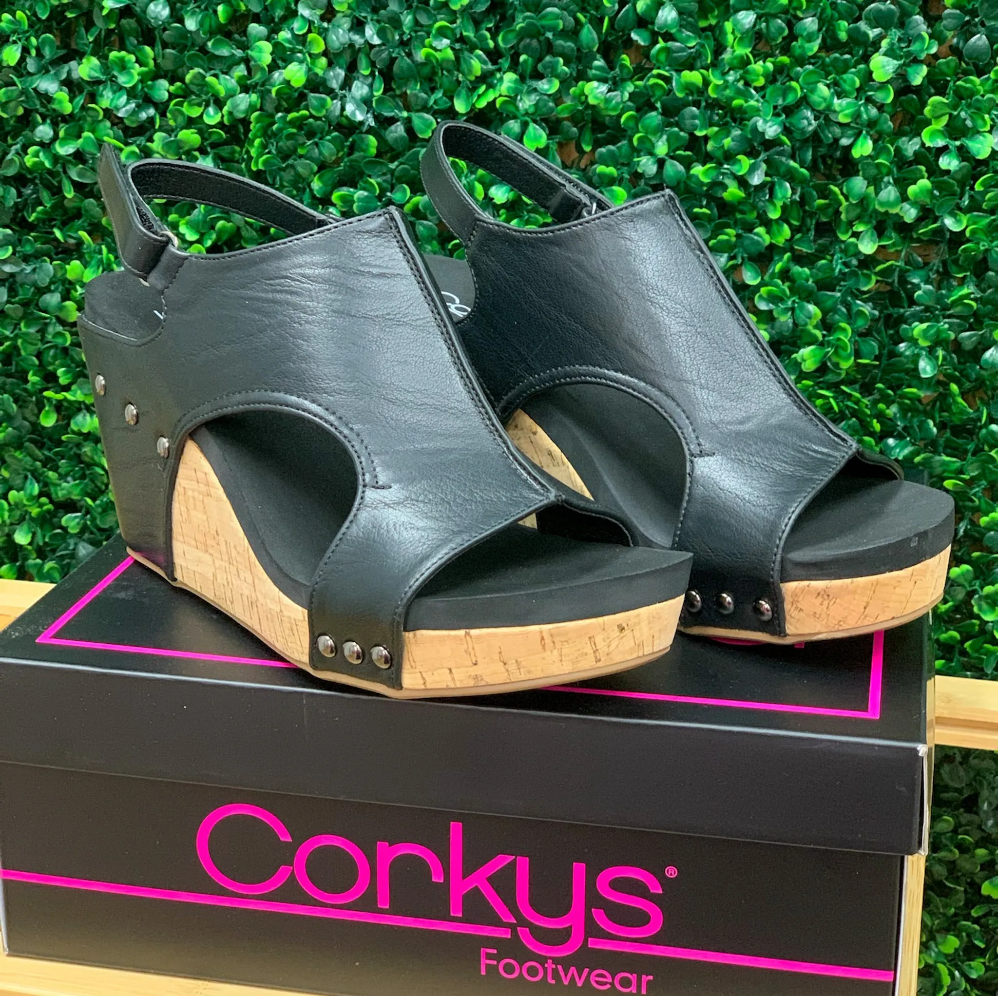 Corkys Tiffanee Black Smooth Wedges