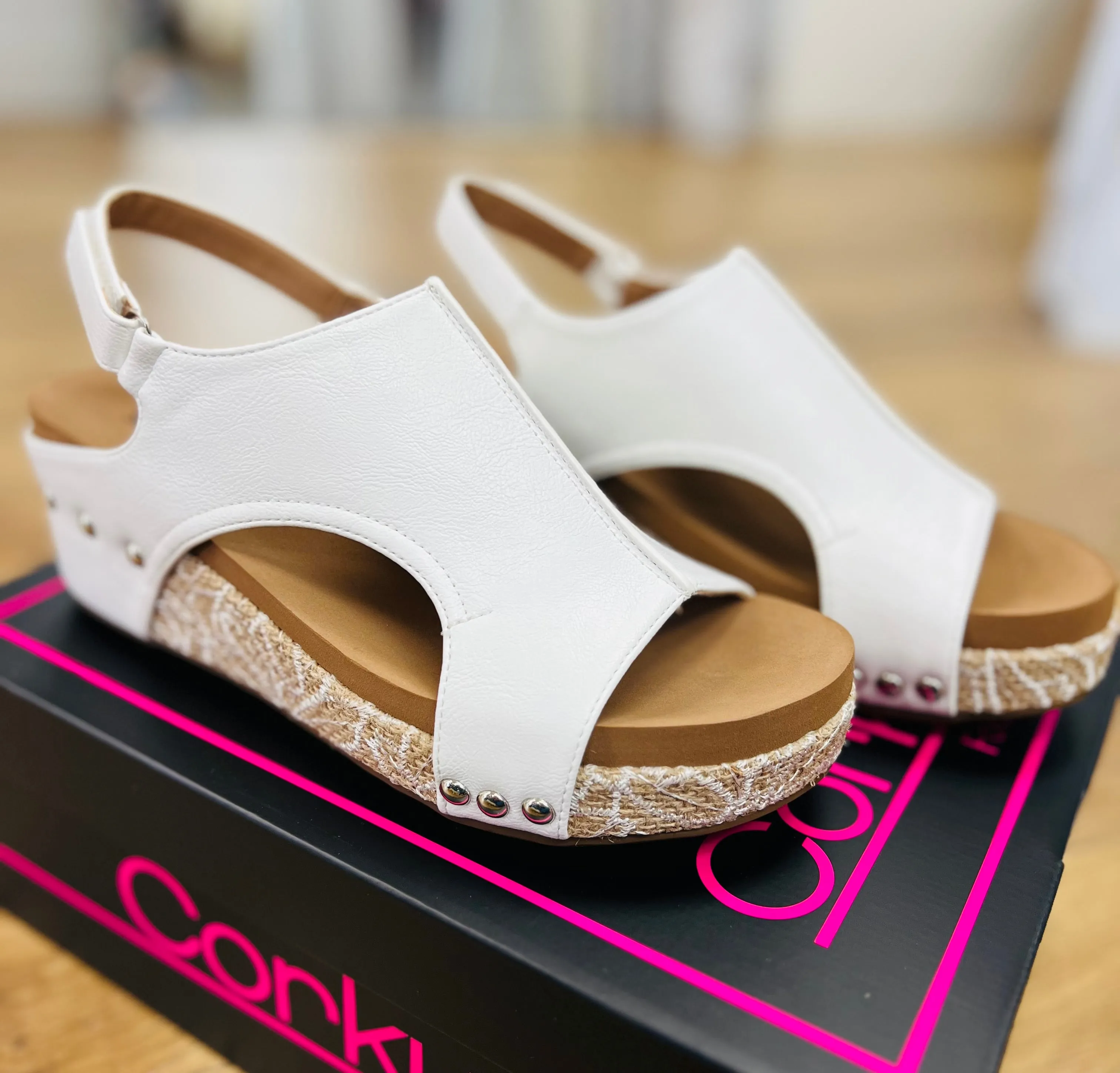 Corkys Volta II White Combo Wedges