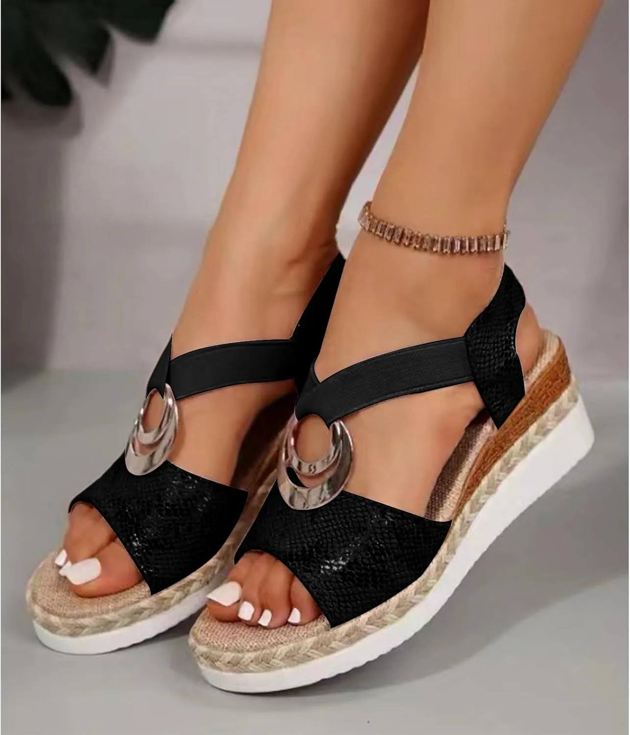 Espadrilles Wedge Sandals for Women Open Toe Platform Sandals Arch Support Orthotic Sandals Ankle Strap Wide Width Arch Support Shoes Beach Walking Sandals