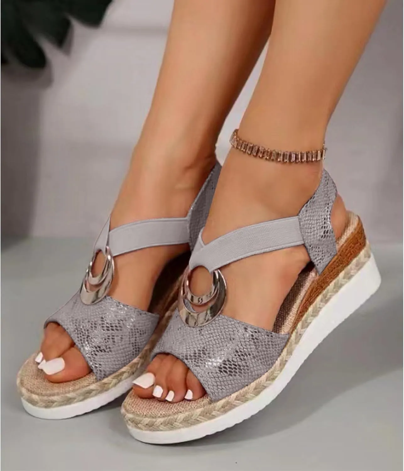 Espadrilles Wedge Sandals for Women Open Toe Platform Sandals Arch Support Orthotic Sandals Ankle Strap Wide Width Arch Support Shoes Beach Walking Sandals