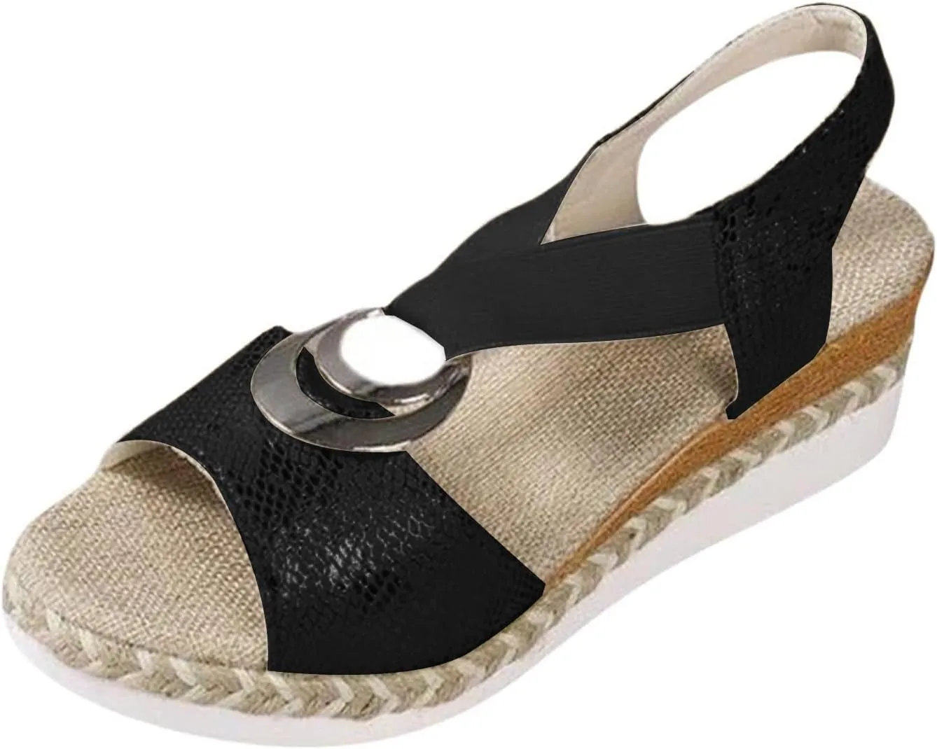 Espadrilles Wedge Sandals for Women Open Toe Platform Sandals Arch Support Orthotic Sandals Ankle Strap Wide Width Arch Support Shoes Beach Walking Sandals