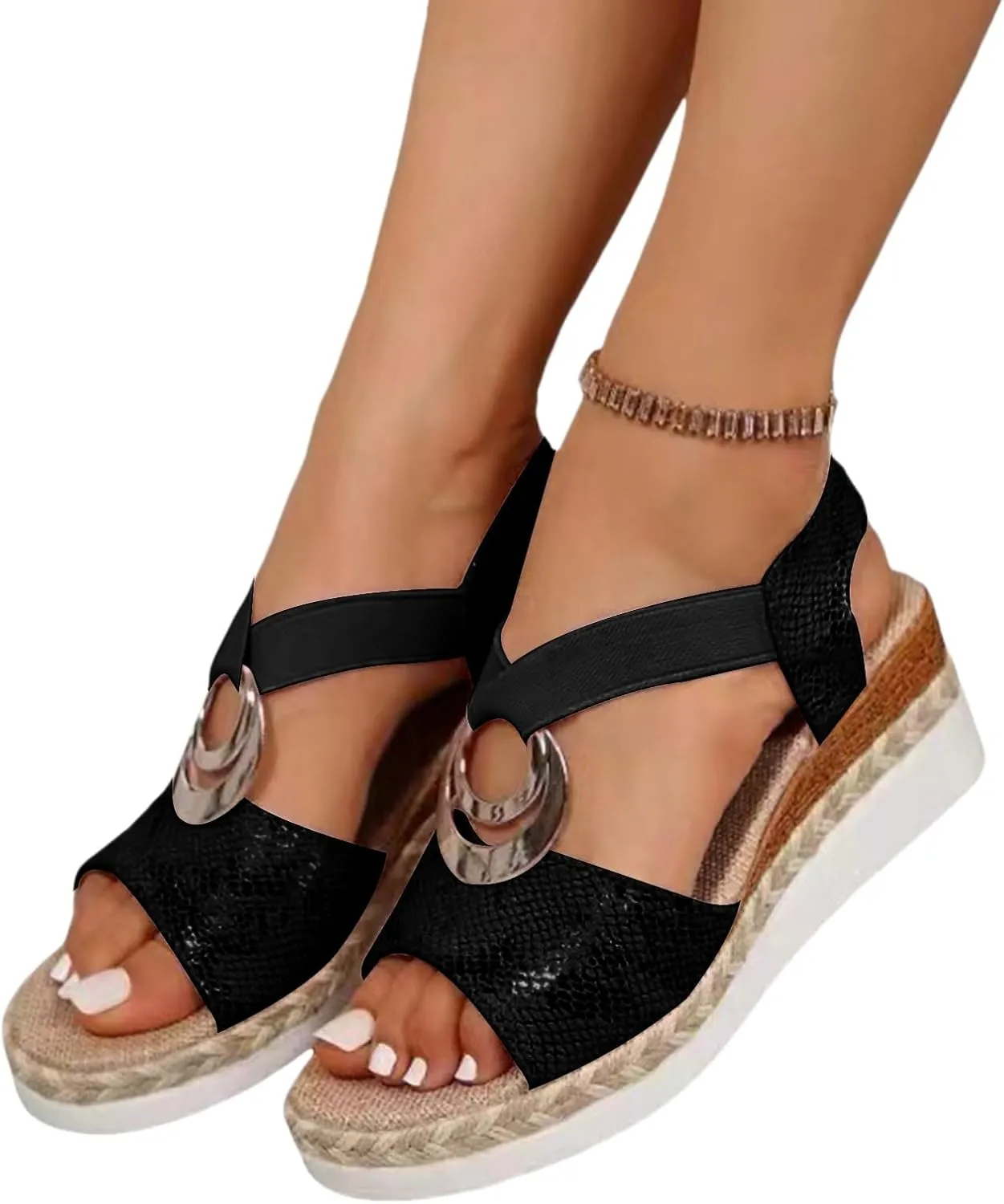 Espadrilles Wedge Sandals for Women Open Toe Platform Sandals Arch Support Orthotic Sandals Ankle Strap Wide Width Arch Support Shoes Beach Walking Sandals