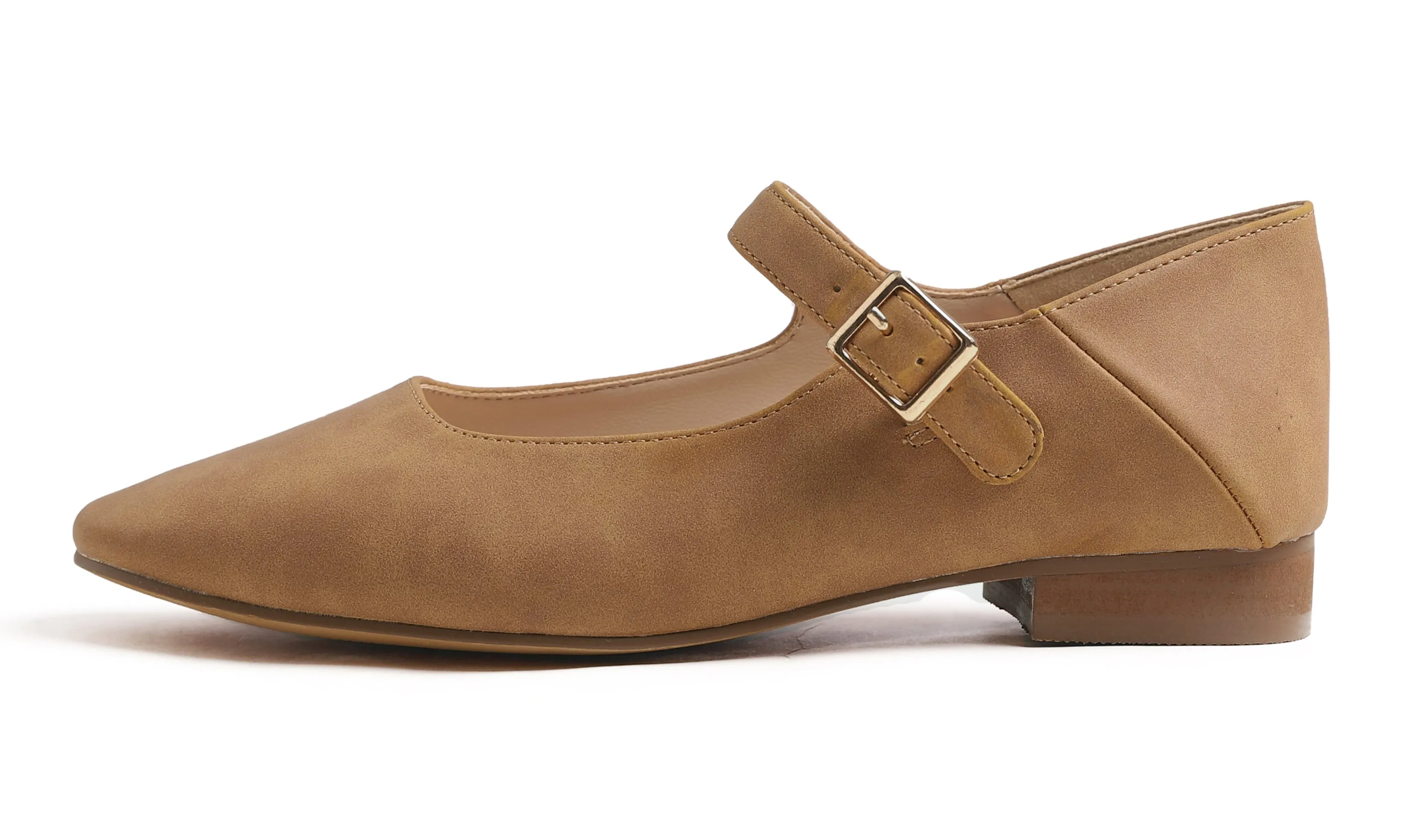 Feversole Women's Mary Jane Fashion Square Toe Easy Buckle Low Heel Slip On Flats Vegan Nubuck Leather