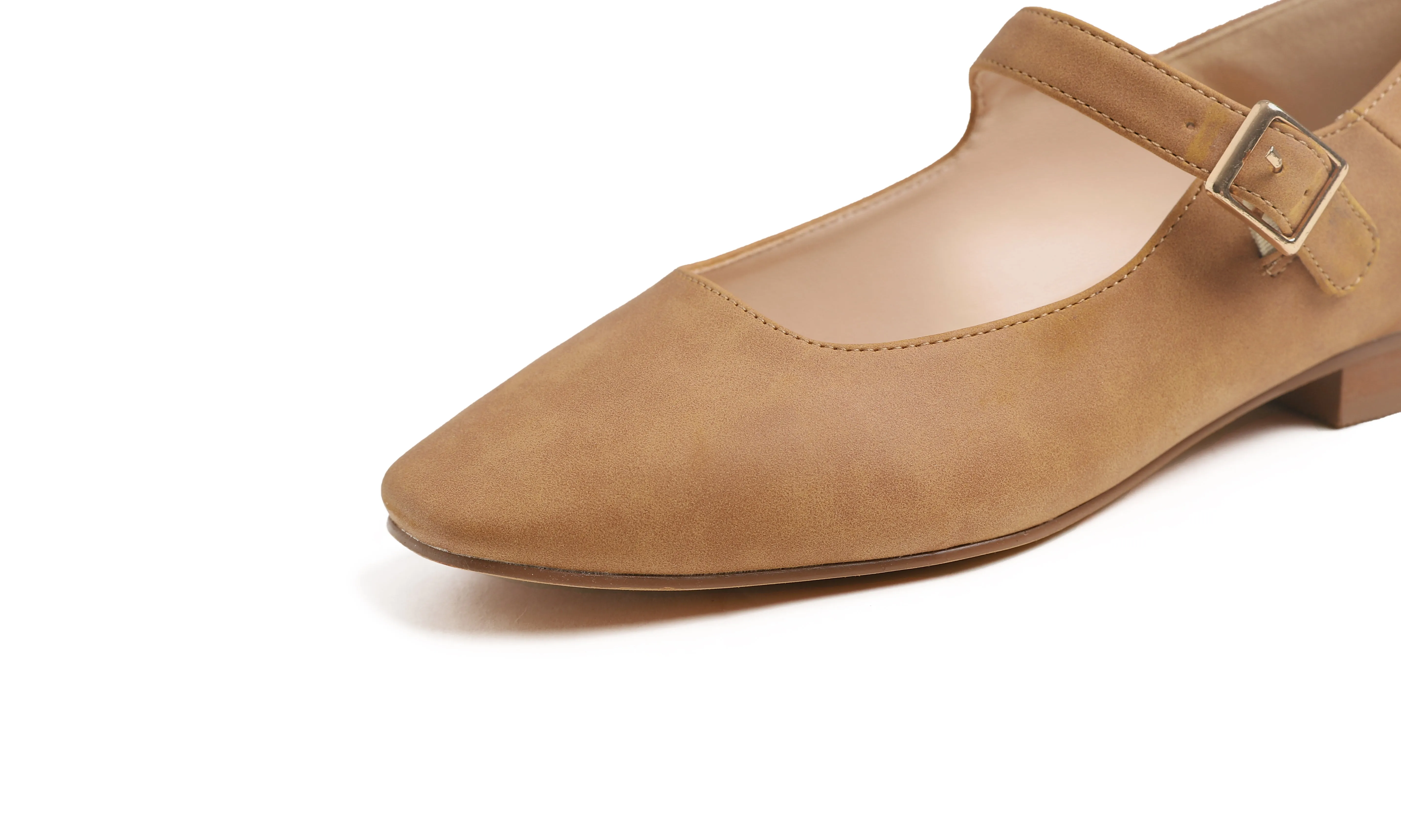 Feversole Women's Mary Jane Fashion Square Toe Easy Buckle Low Heel Slip On Flats Vegan Nubuck Leather
