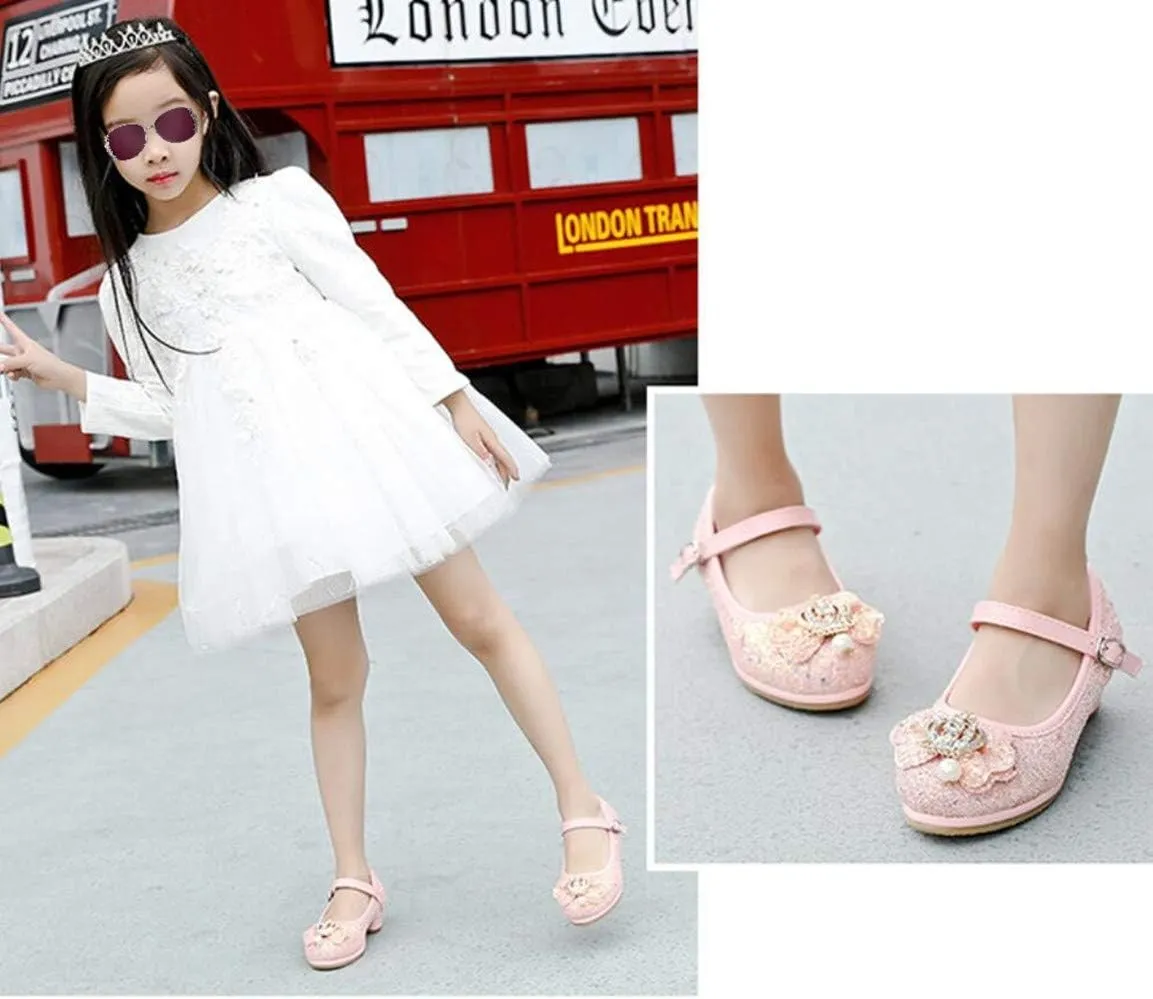 Flower Girls Dress Princess Shoes Cosplay Glitter Wedding Party Bridesmaids Mary Jane Low Heeled