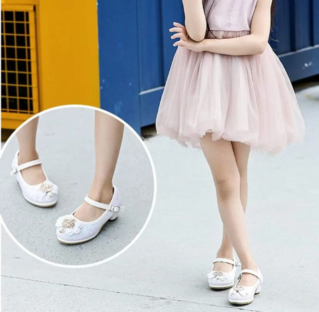 Flower Girls Dress Princess Shoes Cosplay Glitter Wedding Party Bridesmaids Mary Jane Low Heeled