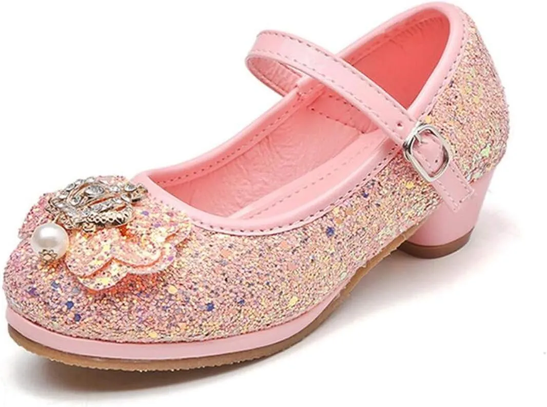 Flower Girls Dress Princess Shoes Cosplay Glitter Wedding Party Bridesmaids Mary Jane Low Heeled