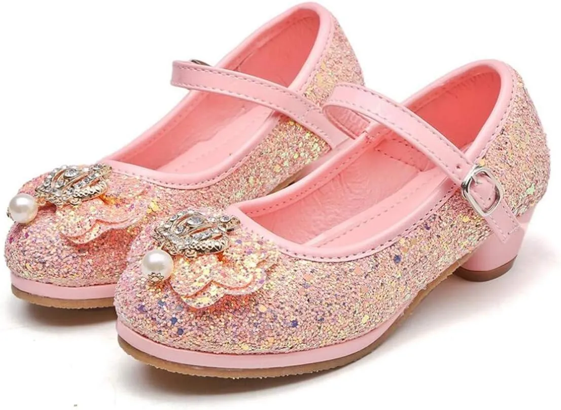 Flower Girls Dress Princess Shoes Cosplay Glitter Wedding Party Bridesmaids Mary Jane Low Heeled