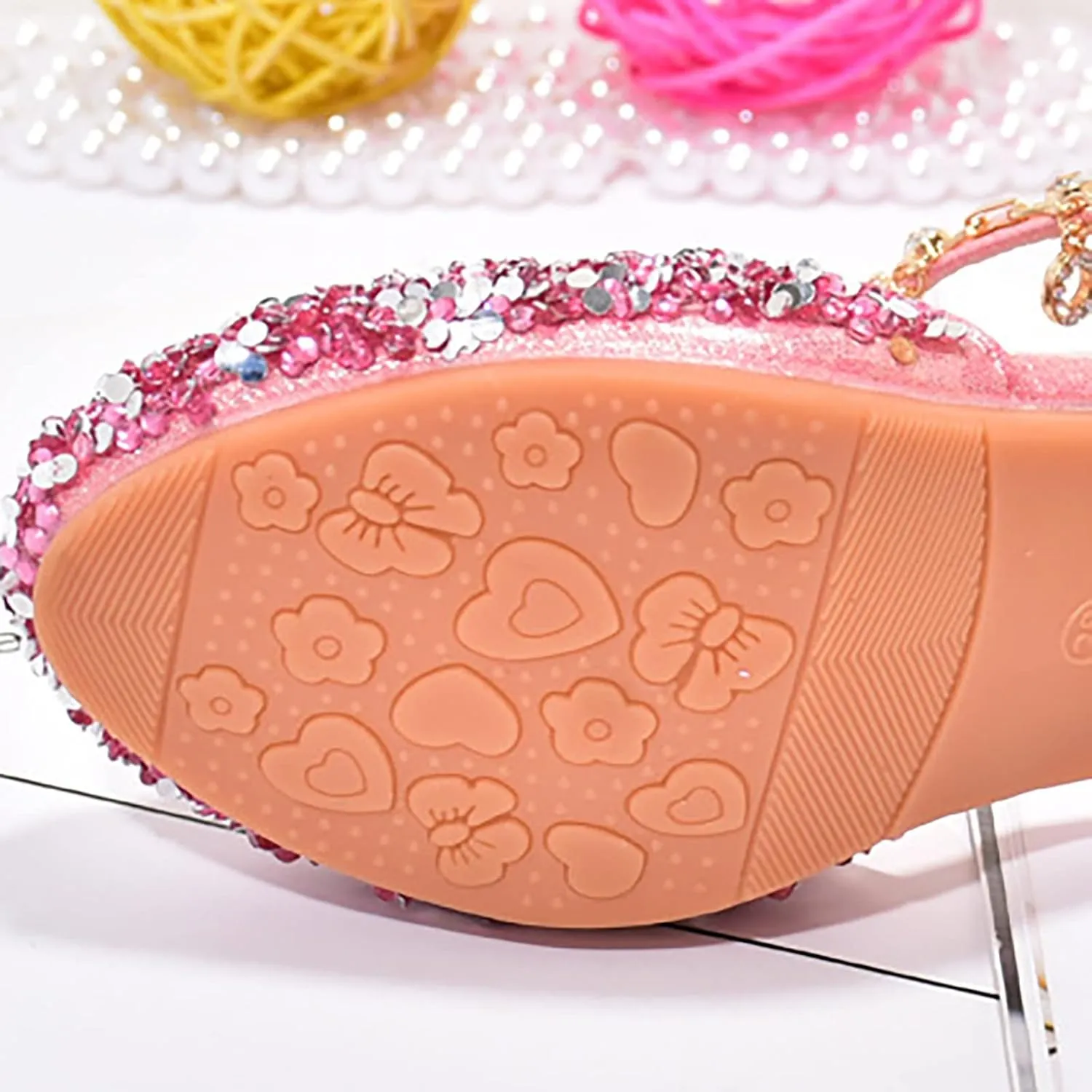 Girls Rhinestone Low Heeled Dress Shoes Glitter Sequins Party Dance Shoes Closed Toe Kids Mary Jane Sandals